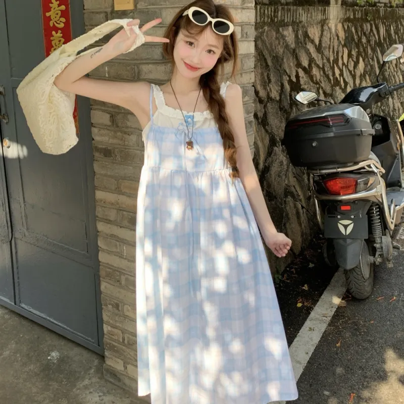 AHDO Slip Dresses Women's Blue-5