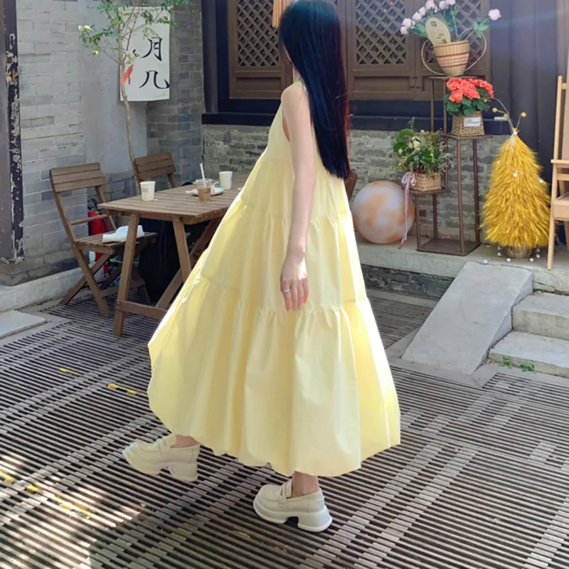 AHDO Sleeveless Dress Women's Yellow-3