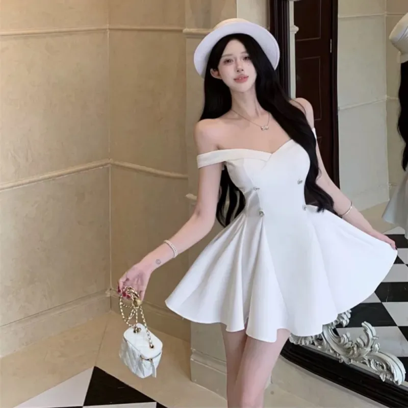 AHDO Sleeveless Dresses Women's White-5