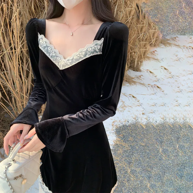 AHDO Long-Sleeved Dresses Women's Black-4
