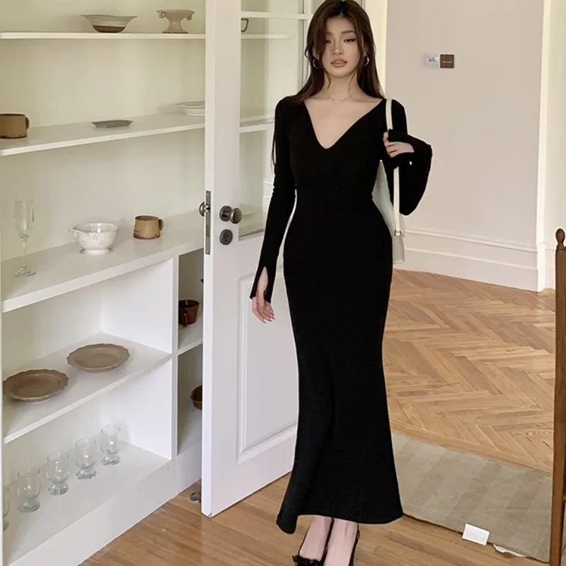 AHDO Long-Sleeved Dresses Women's Black-4