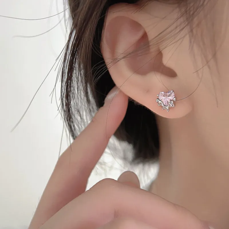 UTD S999 Fine Silver With Zircon Stud Earrings Women's-2