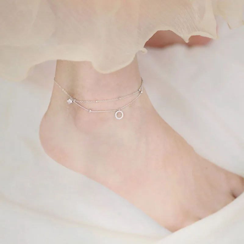 UTD 925 Sterling Silver Zircon Anklets Women's-3