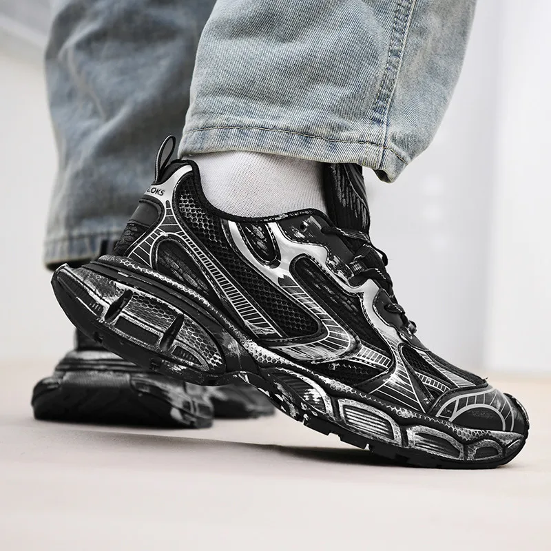 PAIBLOKS Low Top Chunky Sneakers Unisex Black-4
