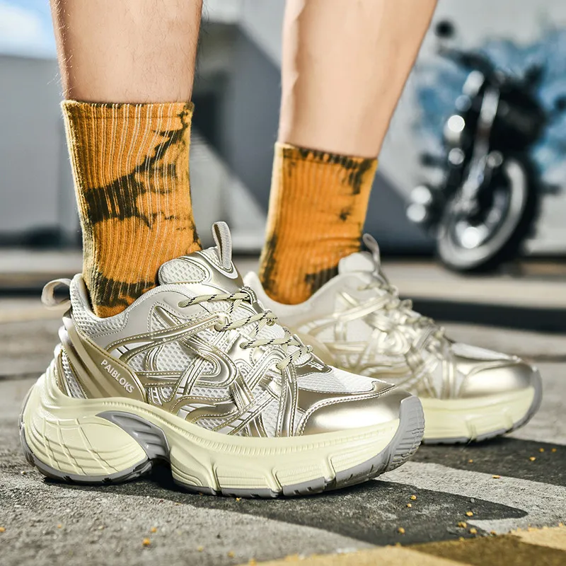PAIBLOKS Abrasion Resistant Breathable Slip Resistant Low Top Chunky Sneakers Unisex-14