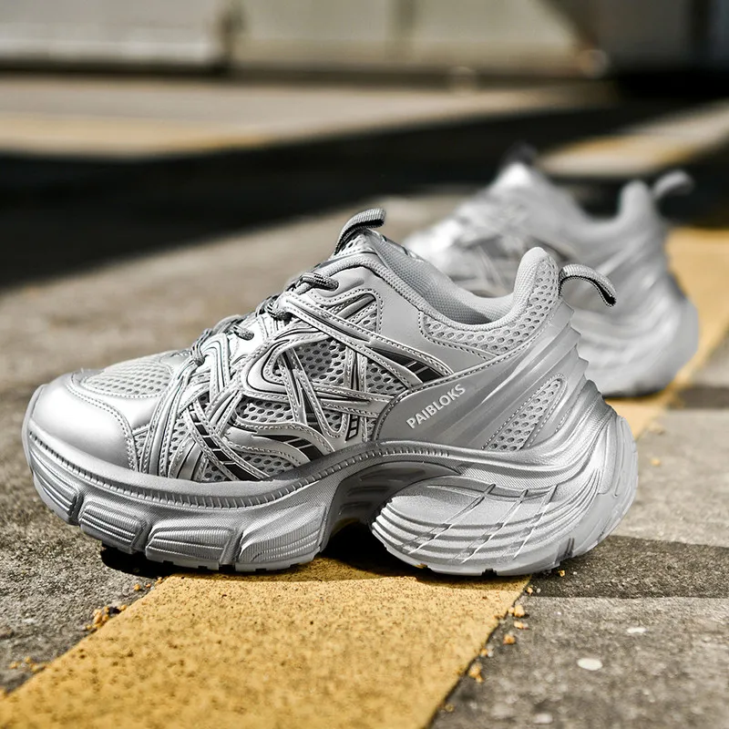 PAIBLOKS Abrasion Resistant Breathable Slip Resistant Low Top Chunky Sneakers Unisex-7
