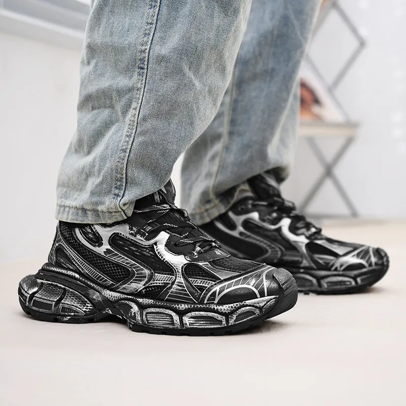 PAIBLOKS Low Top Chunky Sneakers Unisex Black-3