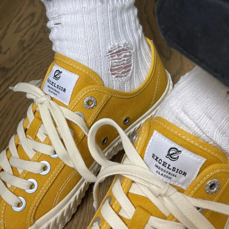 EXCELSIOR Height Increasing Wear Resistant Breathable Slip Resistant Low Top Canvas Shoes Unisex Bright Yellow-3