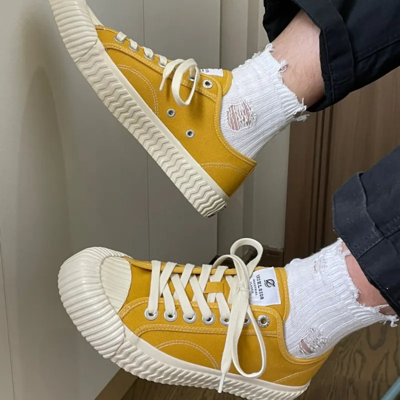EXCELSIOR Height Increasing Wear Resistant Breathable Slip Resistant Low Top Canvas Shoes Unisex Bright Yellow-4