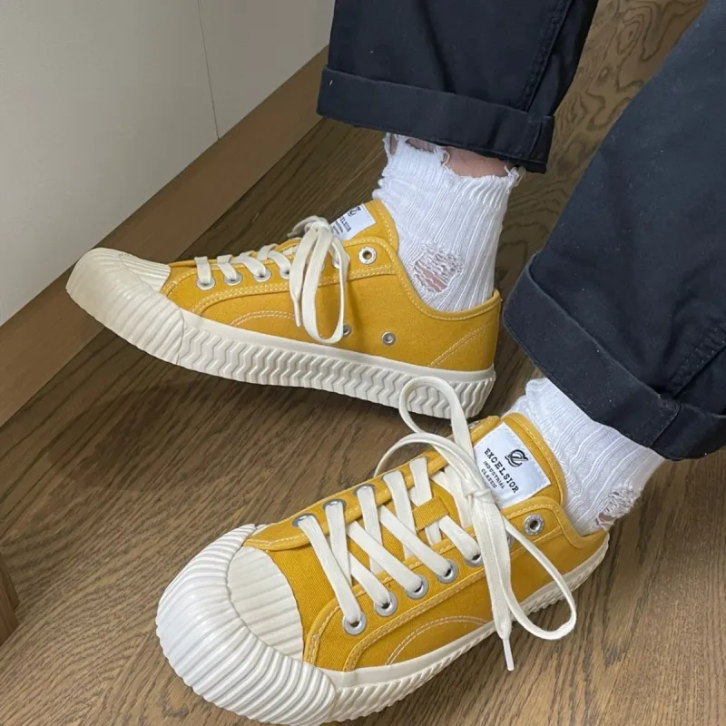 EXCELSIOR Height Increasing Wear Resistant Breathable Slip Resistant Low Top Canvas Shoes Unisex Bright Yellow-6