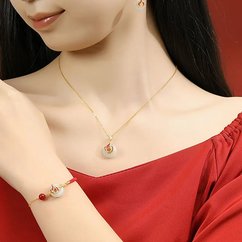 Phoenix Temple Jewelry Hetian Jade Necklaces White Jade/Pale Greenish White Jade Women's-5