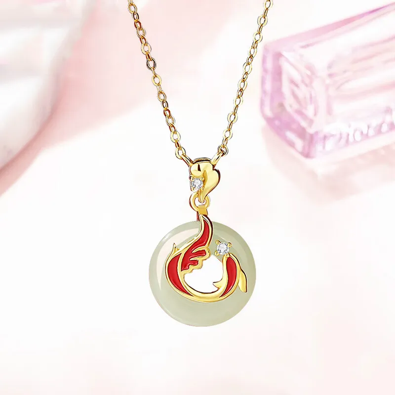 Phoenix Temple Jewelry Hetian Jade Necklaces White Jade/Pale Greenish White Jade Women's-2