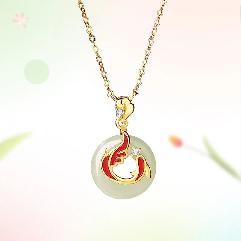 Phoenix Temple Jewelry Hetian Jade Necklaces White Jade/Pale Greenish White Jade Women's-3