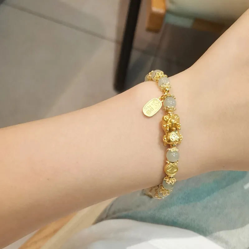 Phoenix Temple Jewelry Hetian Jade Bracelets Pale Greenish White Jade Women's-2