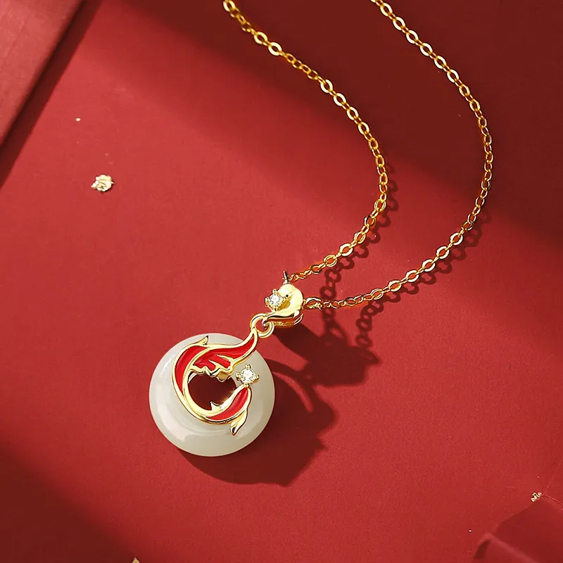 Phoenix Temple Jewelry Hetian Jade Necklaces White Jade/Pale Greenish White Jade Women's-4