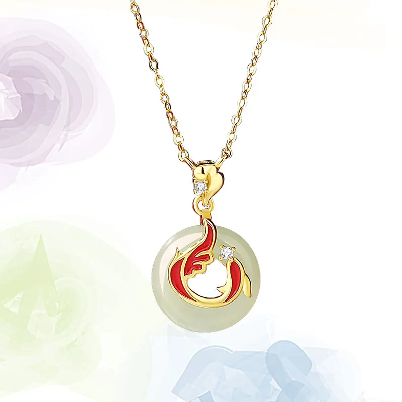 Phoenix Temple Jewelry Hetian Jade Necklaces White Jade/Pale Greenish White Jade Women's-1