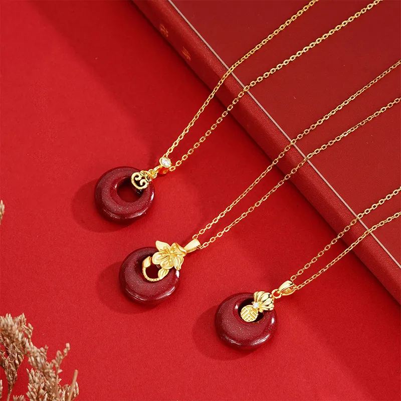 Phoenix Temple Jewelry Reconstructed Cinnabar Jade Necklaces Women's-2