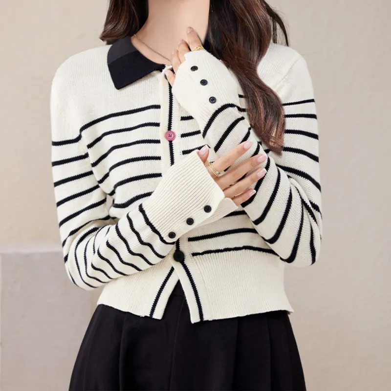 Love Elaine Knitwear Women's Black White Stripes-2