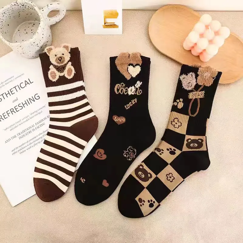 BEAR UNION Mid Calf Socks Women's 3 Pack-4