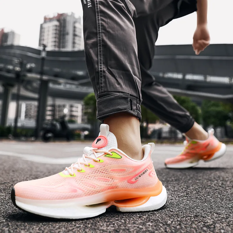 OUWENHEIMANBA Cushioning Breathable Lightweight Rebound Low-Top Popcorn TPU Outsole Running Shoes Unisex Pink White-3