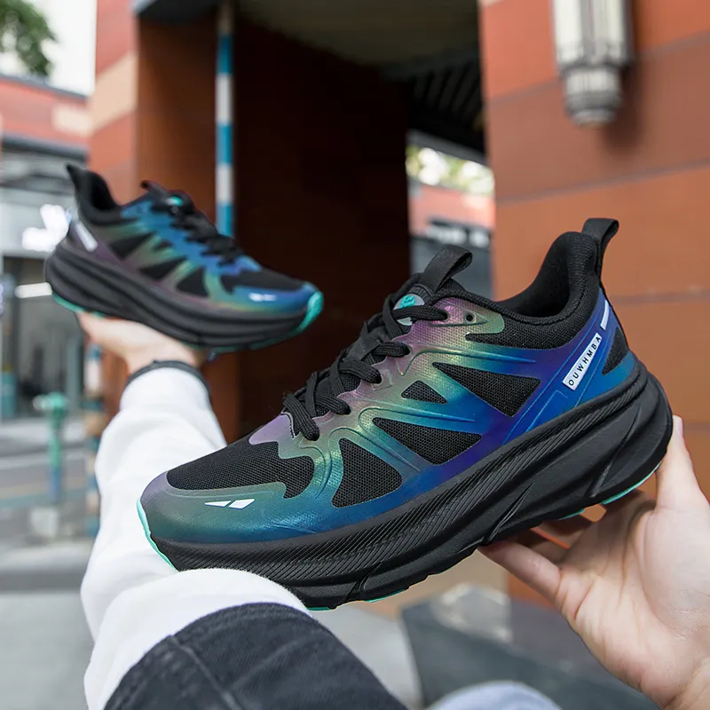 OUWENHEIMANBA Running Shoes Unisex Low Top Black/Neon Orange/White/Gray/Green/Gold-6