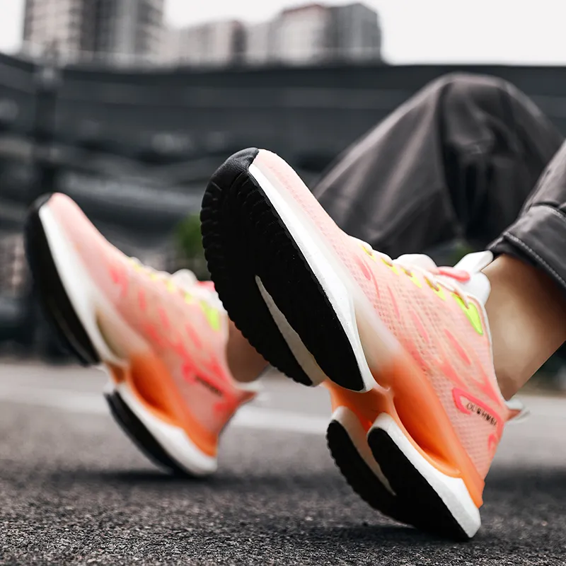 OUWENHEIMANBA Cushioning Breathable Lightweight Rebound Low-Top Popcorn TPU Outsole Running Shoes Unisex Pink White-7