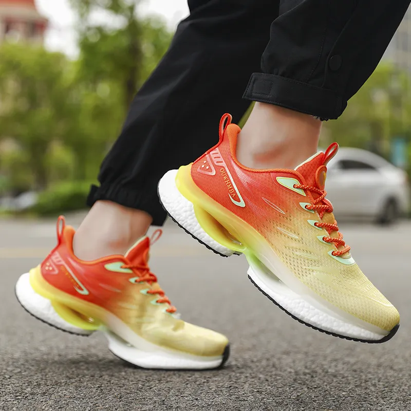 OUWENHEIMANBA Cushioning Rebound Lightweight Breathable Low-Top Popcorn TPU Outsole Running Shoes Unisex Ice Orange-10