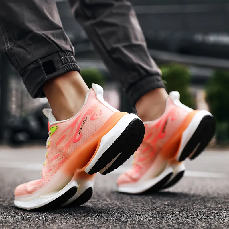 OUWENHEIMANBA Cushioning Breathable Lightweight Rebound Low-Top Popcorn TPU Outsole Running Shoes Unisex Pink White-6