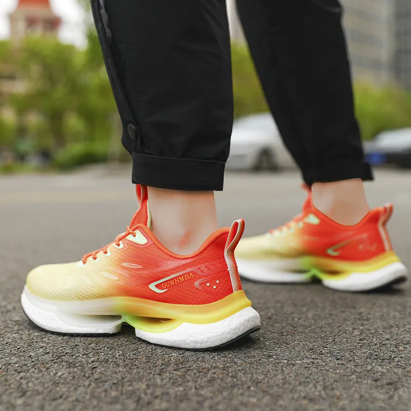 OUWENHEIMANBA Cushioning Rebound Lightweight Breathable Low-Top Popcorn TPU Outsole Running Shoes Unisex Ice Orange-5