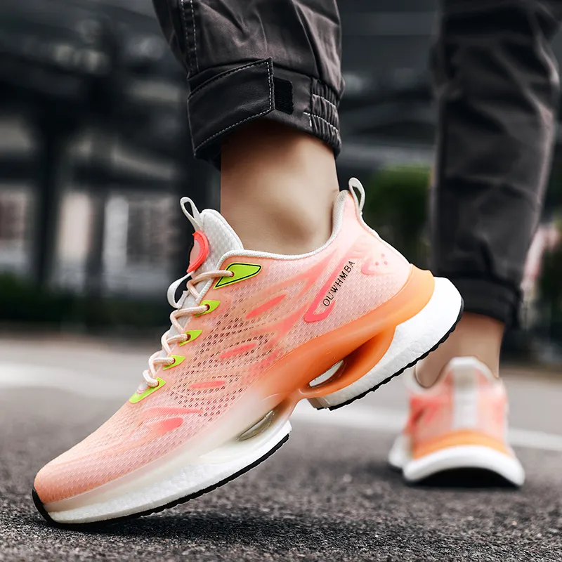 OUWENHEIMANBA Cushioning Breathable Lightweight Rebound Low-Top Popcorn TPU Outsole Running Shoes Unisex Pink White-4