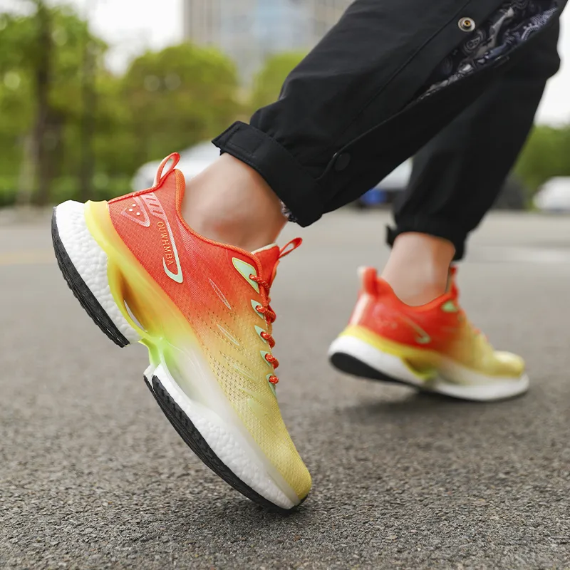 OUWENHEIMANBA Cushioning Rebound Lightweight Breathable Low-Top Popcorn TPU Outsole Running Shoes Unisex Ice Orange-3