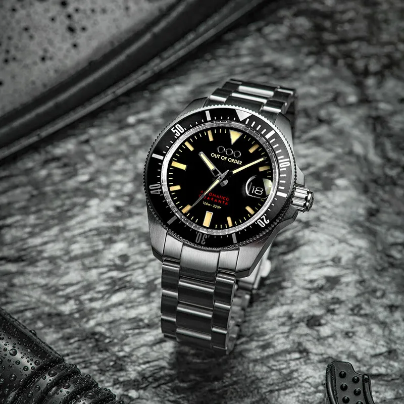 OUT OF ORDER Wrist Watch Automatic Mechanical Movement Black Dial Men's Watches-3