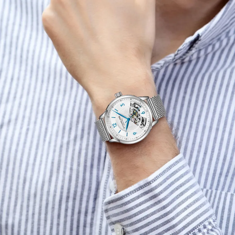 STUHRLING Wrist Watch Manual Mechanical Movement Stainless Steel Strap 40mm White Dial Unisex-2