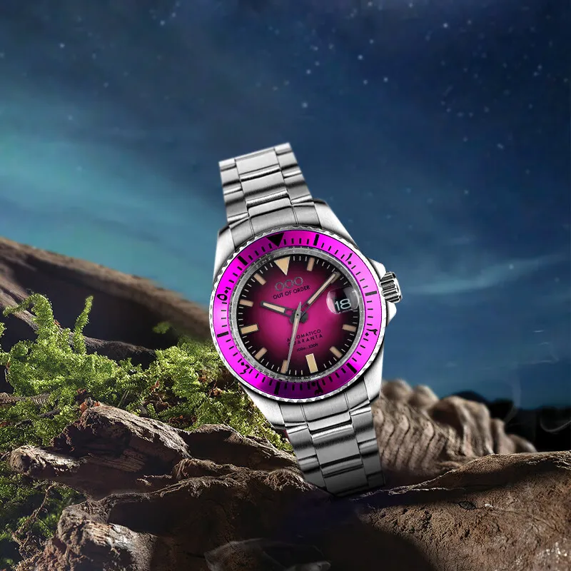 OUT OF ORDER Automatic Mechanical Movement Purple Watch Dial Men's Watches-2