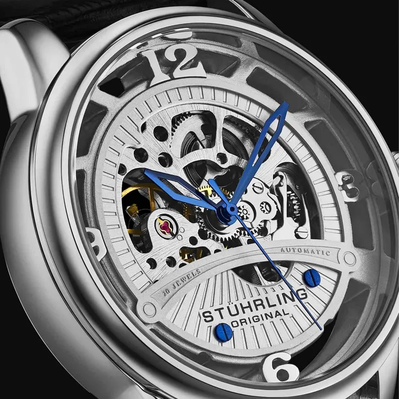 STUHRLING Wrist Watch Automatic Mechanical Movement Leather Watch Bands Cut Out Dial Unisex-5