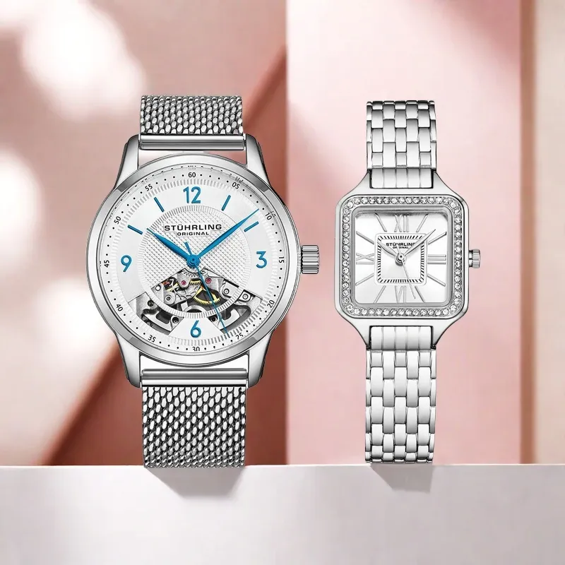 STUHRLING Wrist Watch Manual Mechanical Movement Stainless Steel Strap 40mm White Dial Unisex-1