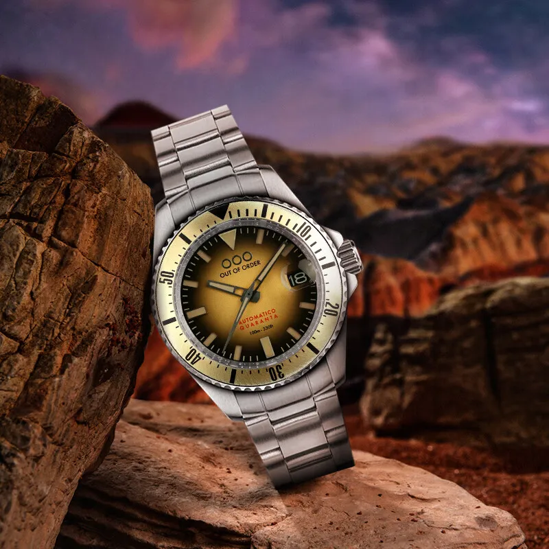 OUT OF ORDER Wrist Watch Automatic Mechanical Movement Yellow Watch Dial Men's Watches-3