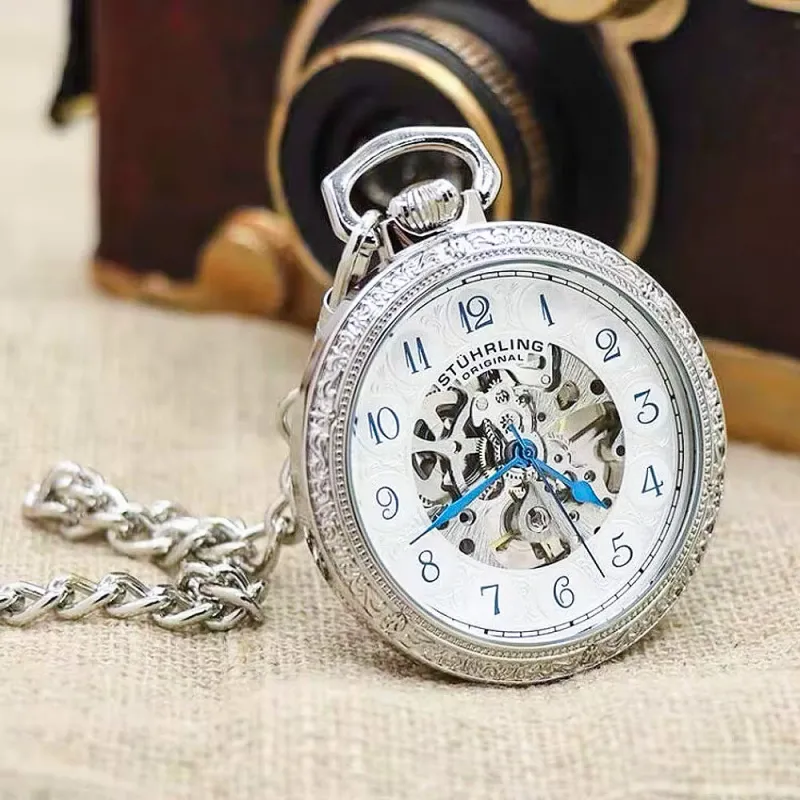 STUHRLING STUHRLING Transparent Caseback Stand Mechanical Movement Manual Mechanical Movement 48mm Unisex Silver Dial-3