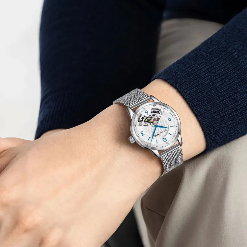 STUHRLING Wrist Watch Manual Mechanical Movement Stainless Steel Strap 40mm White Dial Unisex-3
