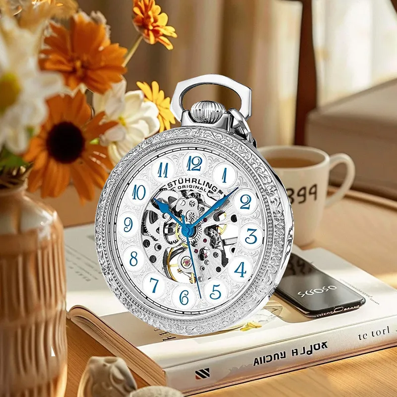 STUHRLING STUHRLING Transparent Caseback Stand Mechanical Movement Manual Mechanical Movement 48mm Unisex Silver Dial-2