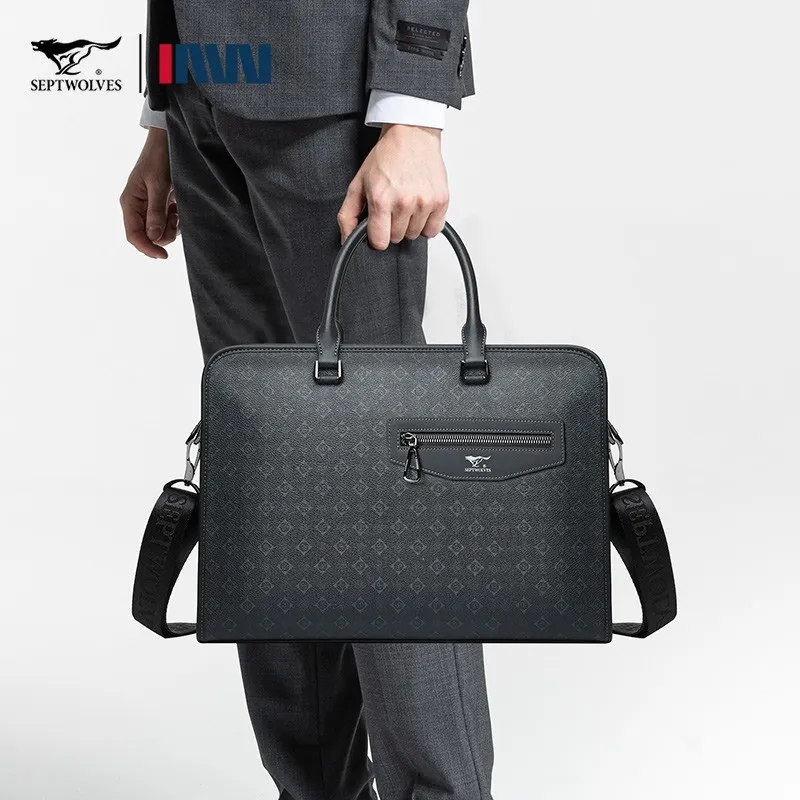 SEPTWOLVES Artificial Leather Briefcase Regular Unisex Black-4