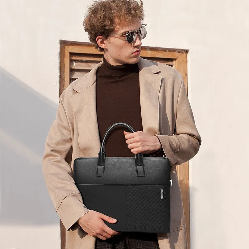SEPTWOLVES Top Grain Cow Leather Briefcase Tubas Men's Black-2