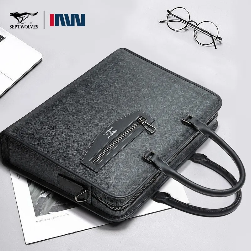 SEPTWOLVES Artificial Leather Briefcase Regular Unisex Black-1