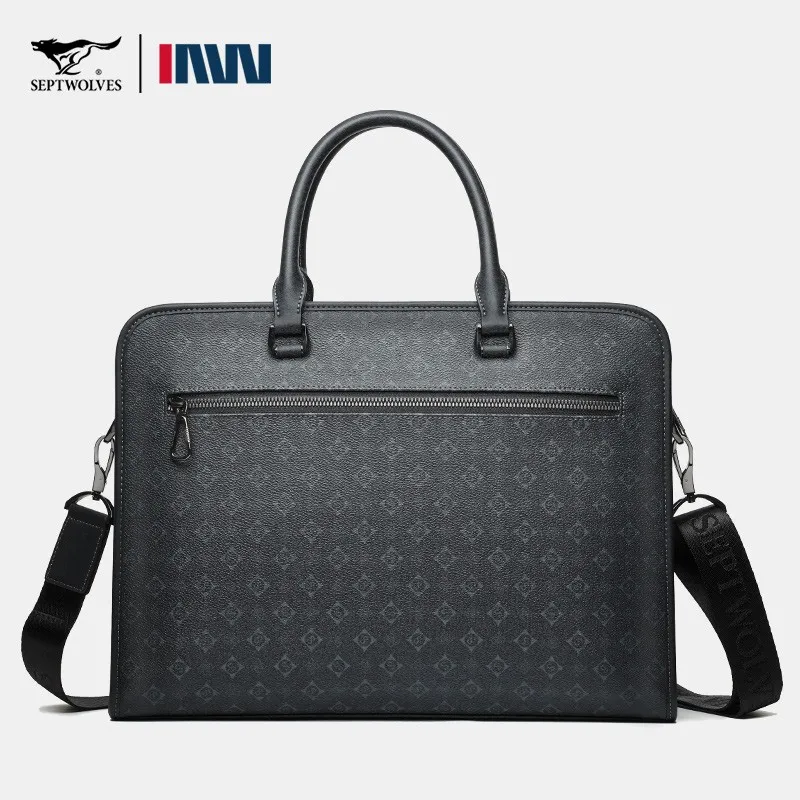 SEPTWOLVES Artificial Leather Briefcase Regular Unisex Black-2