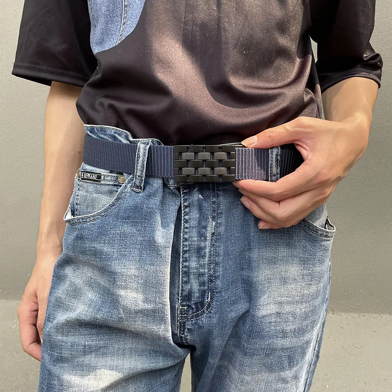NINE NAIL 9 Section Stud Mesh With Adjustable Buckle Nylon Canvas Men's Belt Men's Width  3.5cm-16