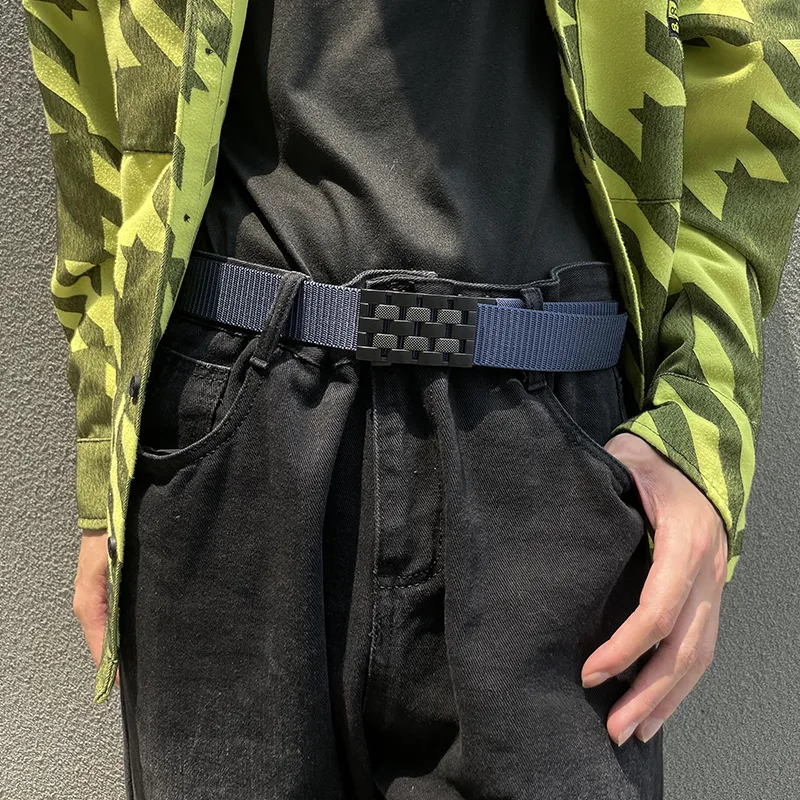 NINE NAIL 9 Section Stud Mesh With Adjustable Buckle Nylon Canvas Men's Belt Men's Width  3.5cm-17