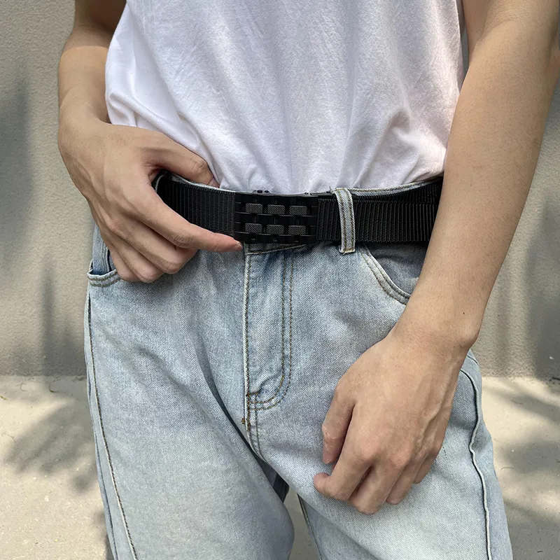 NINE NAIL 9 Section Stud Mesh With Adjustable Buckle Nylon Canvas Men's Belt Men's Width  3.5cm-5