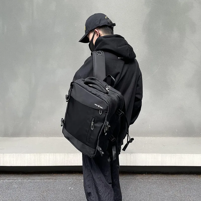 NINE NAIL Water Resistant Oxford Casual Backpack Unisex Black-5