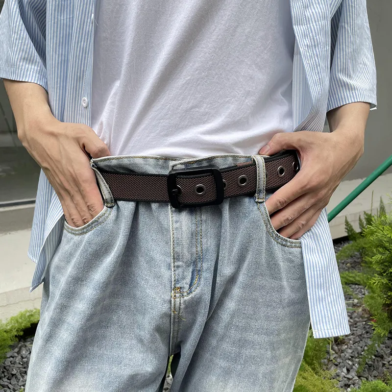 NINE NAIL 9 Section Double Sided Two Tone Pin Buckle Nylon Canvas Men's Belt Men's Width  3.5cm-10
