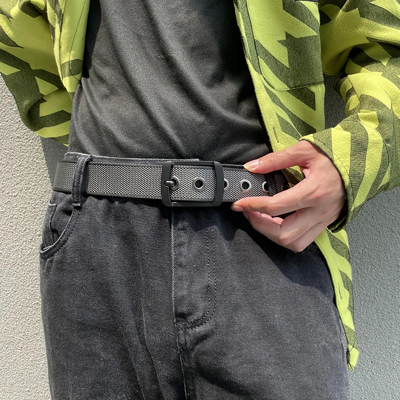 NINE NAIL 9 Section Double Sided Two Tone Pin Buckle Nylon Canvas Men's Belt Men's Width  3.5cm-4